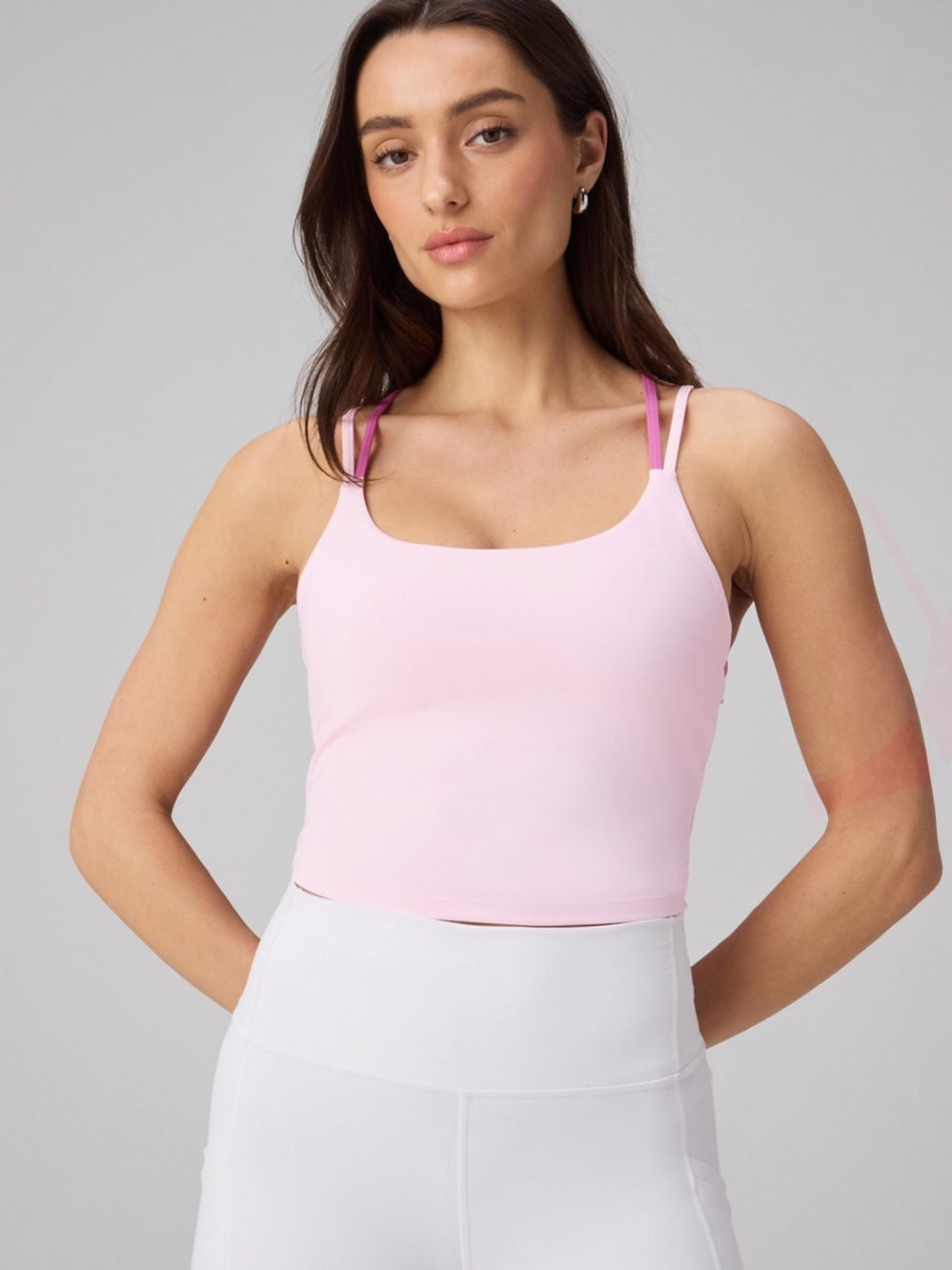 Fabletics Pale Pink Double-Strap Cropped Sports Built-In Bra Tank